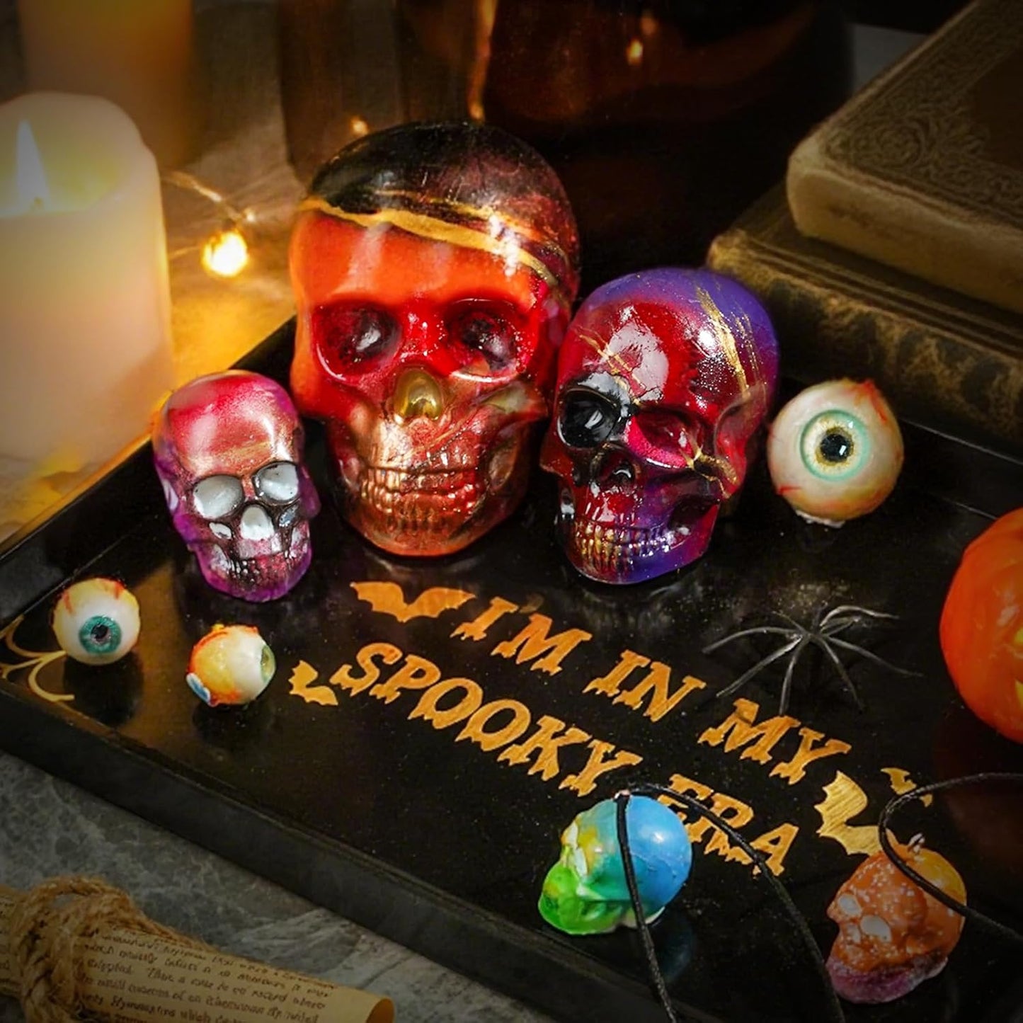 LET'S RESIN 3D Skull Resin Molds, 4 Sizes Set of Skull Silicone Molds for Epoxy Resin, Candle Wax, Soap, Clay, Key Chain Casting, Ideal Halloween Home Decoration and Gifts