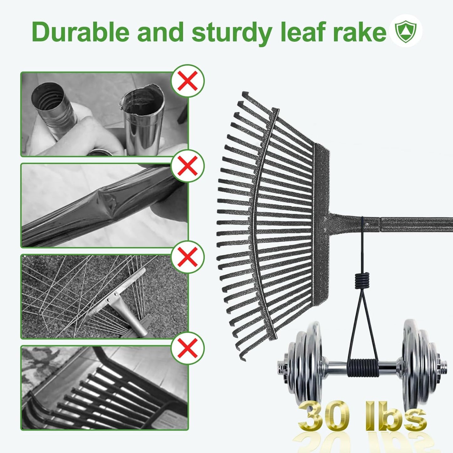 25 Metal Tines Rake for Leaves, 36-73" Adjustable Handle Garden Rakes,18" Wide Heavy Duty Rake with 32Gallon Reuseable Leaf Bag, A Great Cleanup Set for Lawn, Garden, Yards, Shrub,Grass, RV Camping