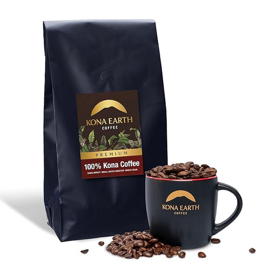 KONA EARTH 100% Kona Premium Coffee, Medium Dark Roast, Whole Bean, 5 lb (80 oz) Farm-Direct Authentic Hawaiian Kona Coffee beans from Hawaii’s Big Island, Micro-Batch-Roasted