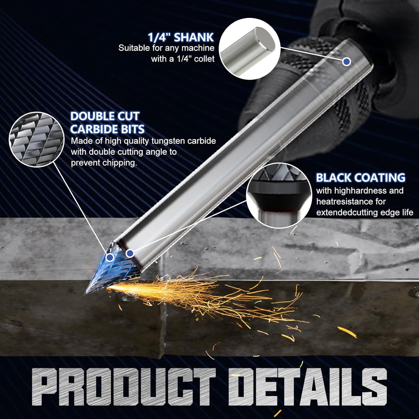 CATITO Cone 60° Die Grinder Bit, Cut Carbide Rotary Burr for Steel, Wood and Metal Working, Engraving, polishing and Cleaning