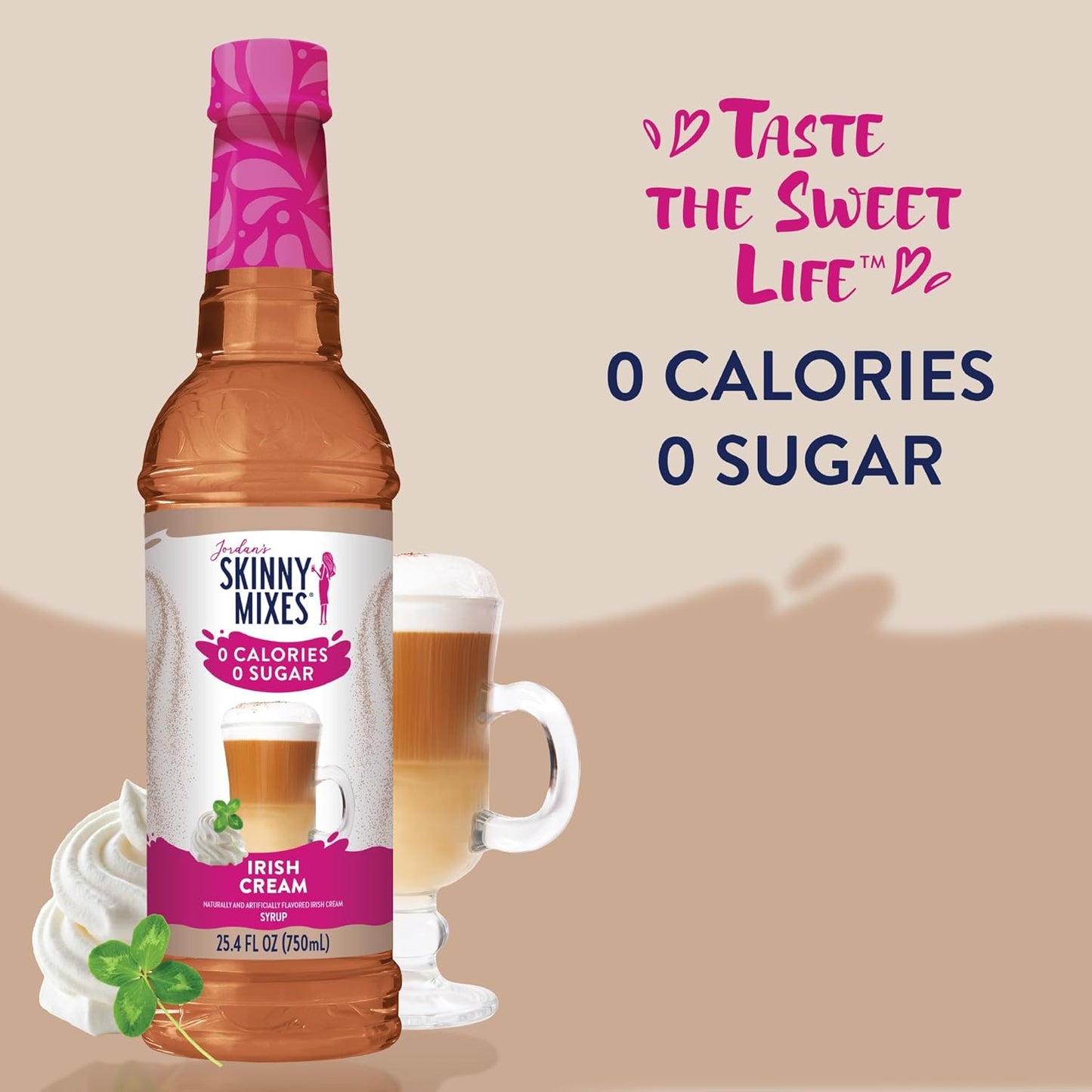 Jordan's Skinny Syrups Sugar Free Coffee Syrup, Irish Cream Flavor Drink Mix, Zero Calorie Flavoring for Lattes, Protein Shake, Food & More, Gluten Free, Keto Friendly, 25.4 Fl Oz, 1 Pack
