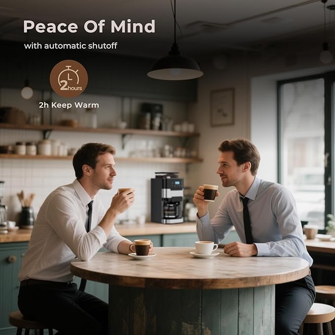 Drip Coffee Maker with Grinder Built In, 10-Cup Grind and Brew Coffee Machine, Programmable with Brew Strength, Permanent Filter, Glass Carafe, 50oz Water Reservoir, Ideal for Home/Office, Black