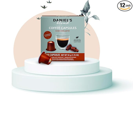 New Daniels Blend Single-Serve Aluminum Coffee Pods Compatible with Nespresso Machine, Kosher Certified, 120 Pods (Cioccolato, 120 Pods) Chocolate Flavor Flavored Infused