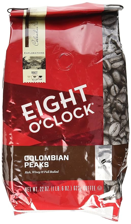 Eight O'Clock Coffee 100% Colombian Peaks, Medium Roast, Whole Bean Coffee, 22 Ounce (Pack of 1), 100% Arabica, Kosher Certified