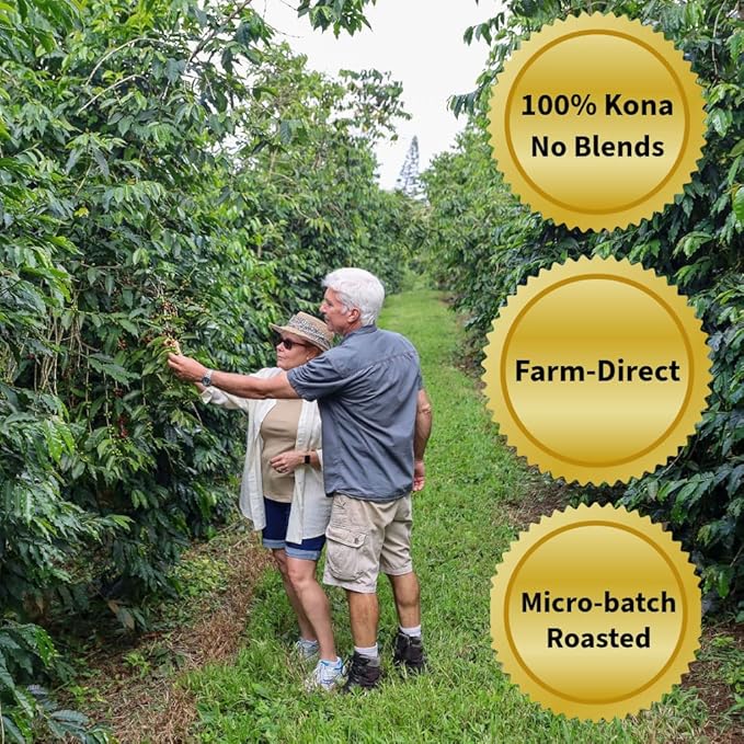 KONA EARTH 100% Kona Premium Coffee, Medium Roast, Whole Bean, (8oz) Farm-Direct Authentic Hawaiian Kona Coffee beans from Hawaii’s Big Island, Micro-Batch-Roasted