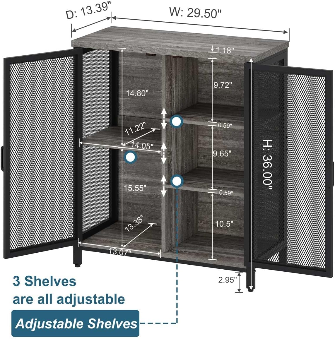 BON AUGURE Small Coffee Bar Cabinet for Liquor, Farmhouse Storage Cabinet with Doors, Wood Sideboard Buffet Cabinets for Home Kitchen, Dining Room, Living Room (Dark Grey Oak)