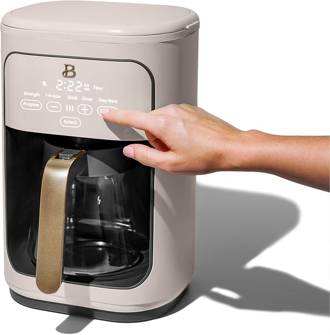 Beautiful Coffee Maker, 14-Cup, Touch-Activated Display, Programmable, Automatic Shut-Off, 1200W, Keep Warm, 24h Timer (Porcini Taupe)
