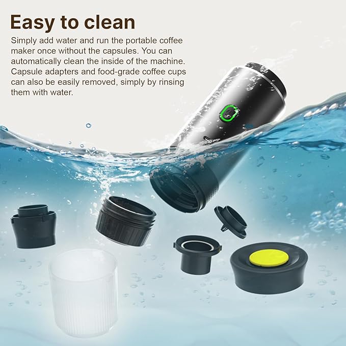 Irishom Portable Coffee Machine, 3 in 1 Cordless Electric Coffee Maker, Work with Capsule and Ground Coffee, Cold Brew and Heating Coffee Maker with 150ml Cup