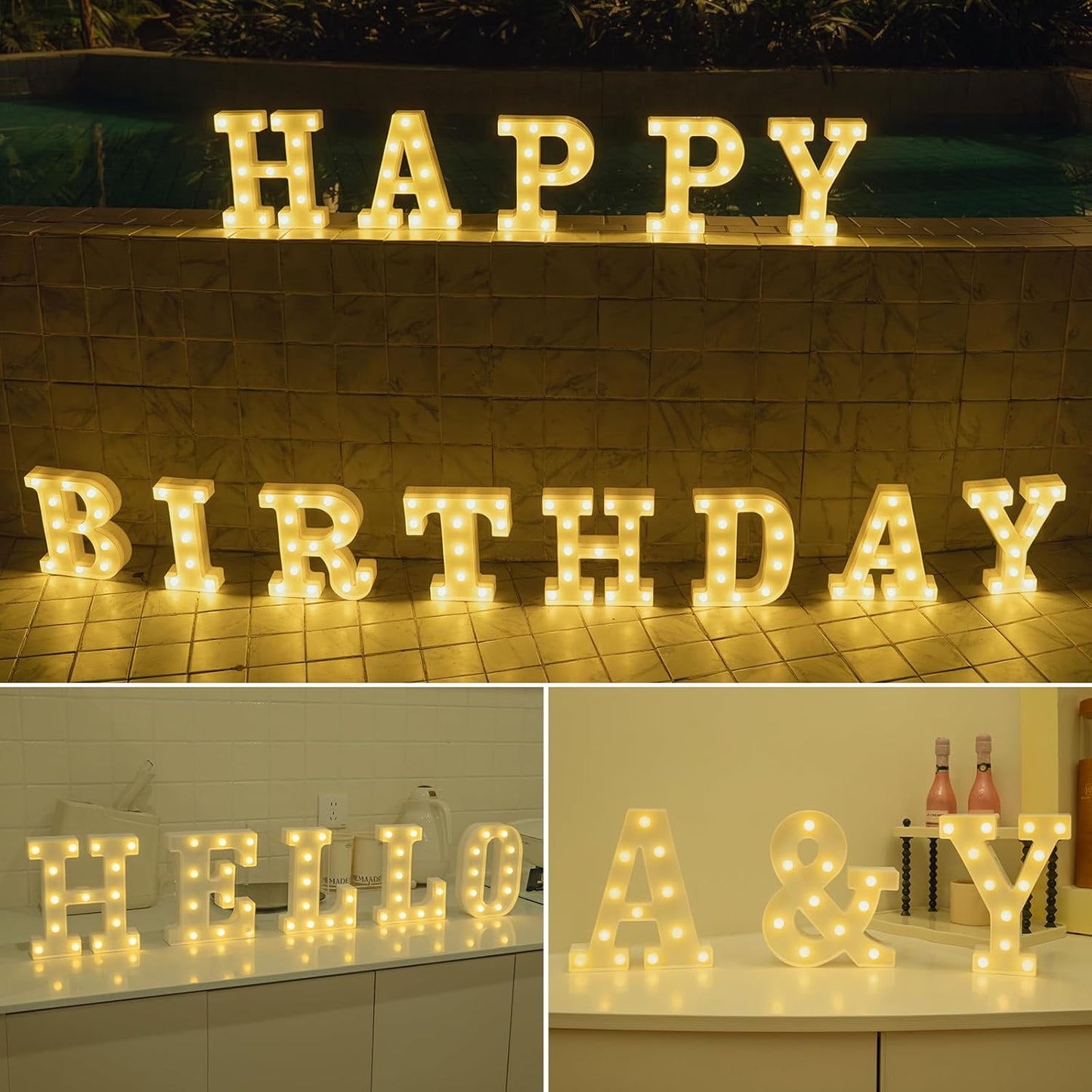 Foaky LED Letter Lights Sign Marquee Light Up Letters Sign for Night Light Wedding/Birthday Party Battery Powered Christmas Lamp Home Bar Decoration(J)