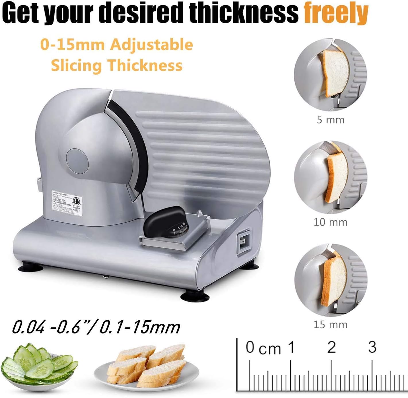 Meat Slicer, CUSIMAX Electric Deli Food Slicer with Two 7.5'Removable Stainless Steel Blades and Pusher, Cheese Fruit Vegetable Bread Cutter, Adjustable Knob for Thickness, Food Carriage