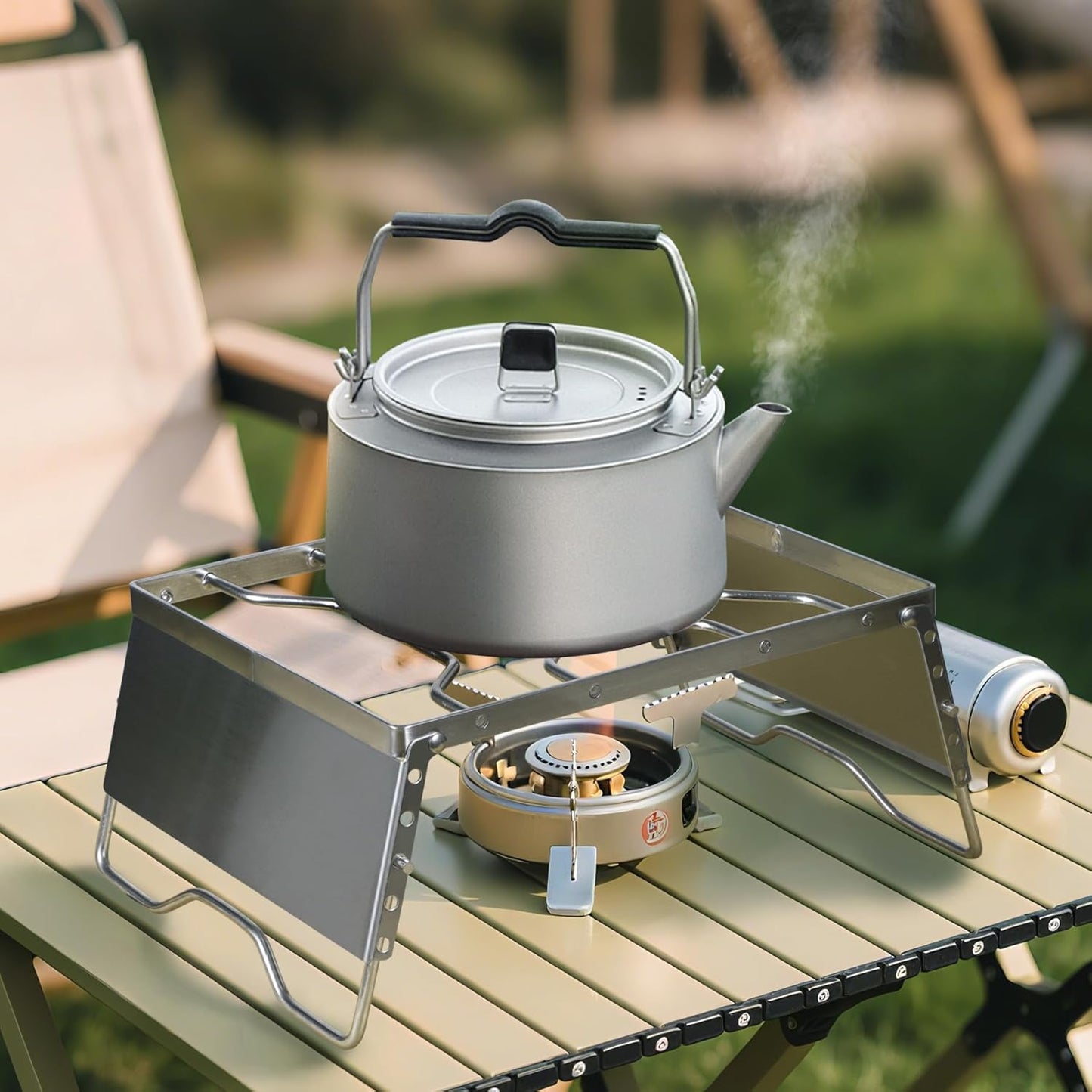 REDCAMP 12" Portable Open Fire Campfire Grill, 304 Stainless Steel Firepit Folding Campfire Grill Grate with Windscreen Height Adjustable Legs and Bag for Outdoor Backpacking Hiking Picnics BBQ