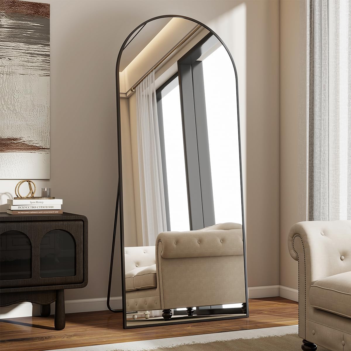 VooBang Arch Mirror Full Length, 26" x 71" Floor Mirror with Stand, Aluminum Alloy Frame Full Body Mirror, Standing Hanging or Leaning Against Wall for Bedroom and Living Room, Black