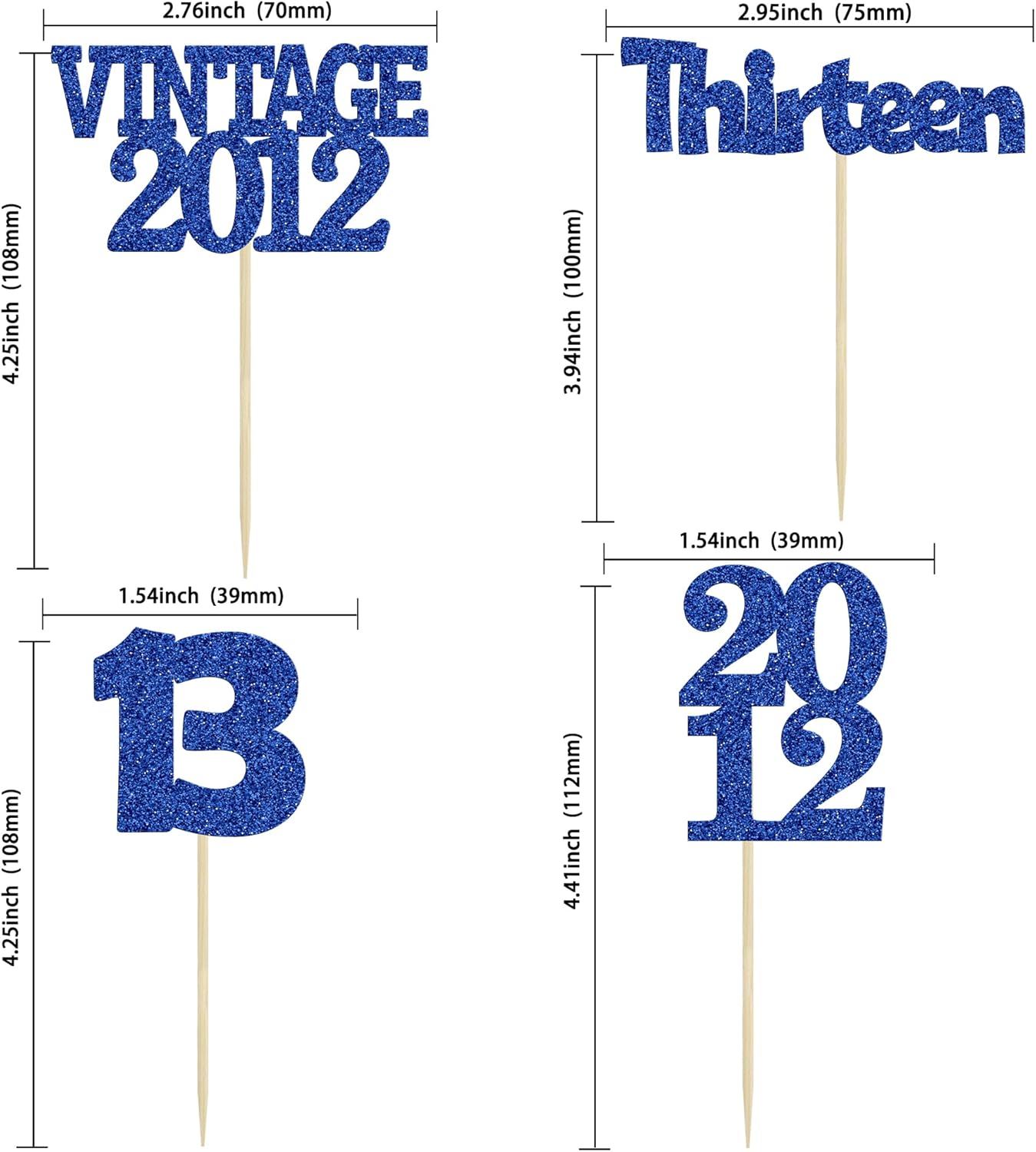 Gyufise 24Pcs 13th Birthday Cupcake Toppers Glitter Thirteen Vintage 2012 Official Teenager 13 Cupcake Picks Birthday Cake Decorations for Happy 13th Anniversary Party Supplies Deep Blue