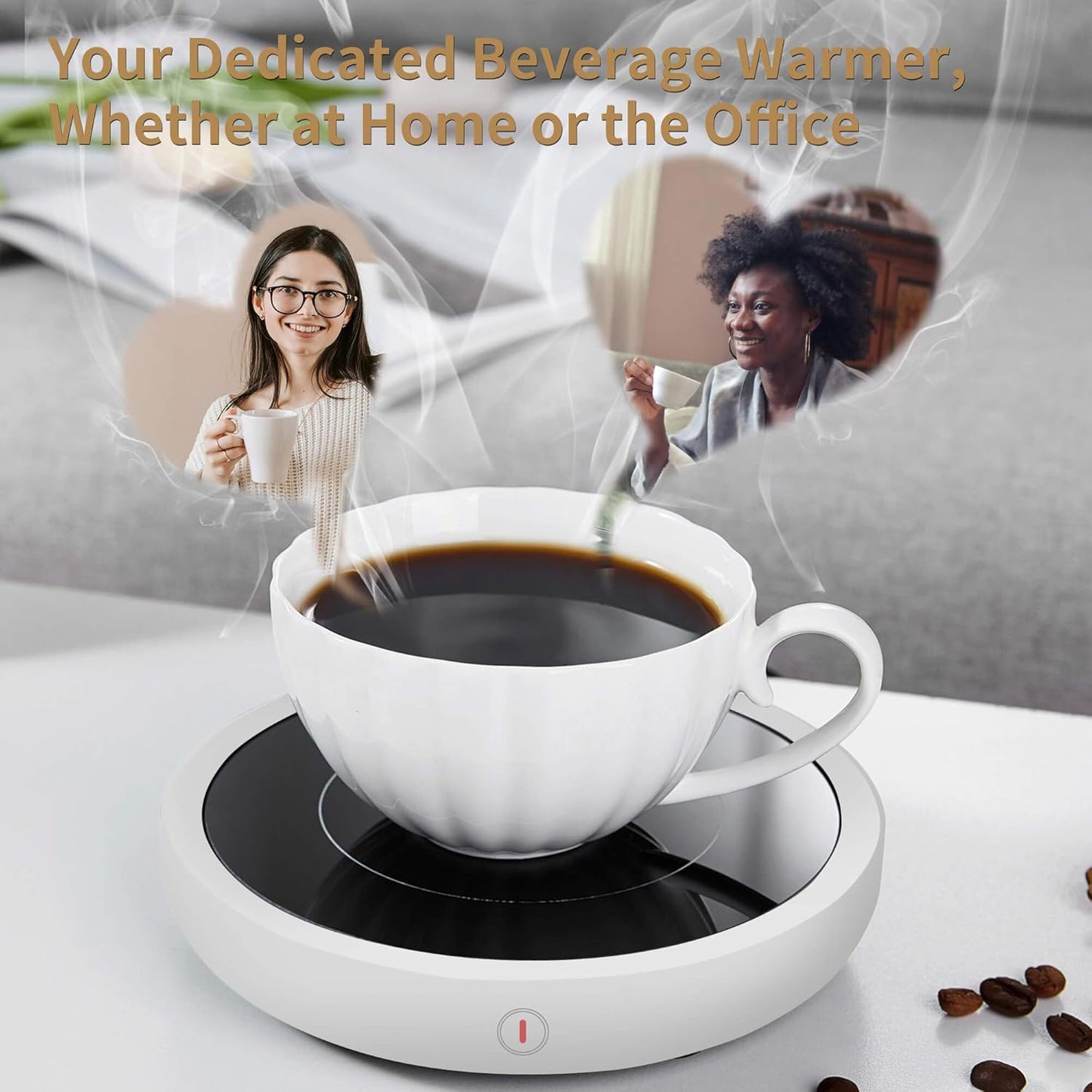 Coffee Mug Warmer for Desk 4H Auto Shut Off, Smart Coffee Cup Warmer with 3 Temperature Setting, Electric Mug Warmer Plate for Coffee, Milk, Tea (White)