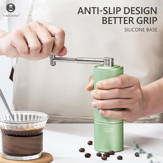 TIMEMORE Manual Coffee Grinder Chestnut C3 ESP Pro, Hand Coffee Grinder, Stainless Steel S2C Conical Burr Coffee Grinder with Foldable Handle, Adjustable Grind Setting for Espresso - Green