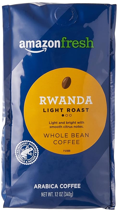 Amazon Fresh, Rwanda Whole Bean Coffee, Light Roast, 12 Ounce