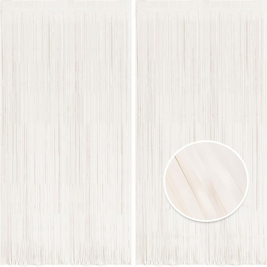BRAVESHINE Tinsel Photo Backdrop Curtains - 2 Pack 3.2x8.2ft White Foil Fringe Streamer Curtain for Halloween/Boo Day/Valentine’s/Birthday/Christmas/Engagement/Bridal Shower Party Supplies Decorations
