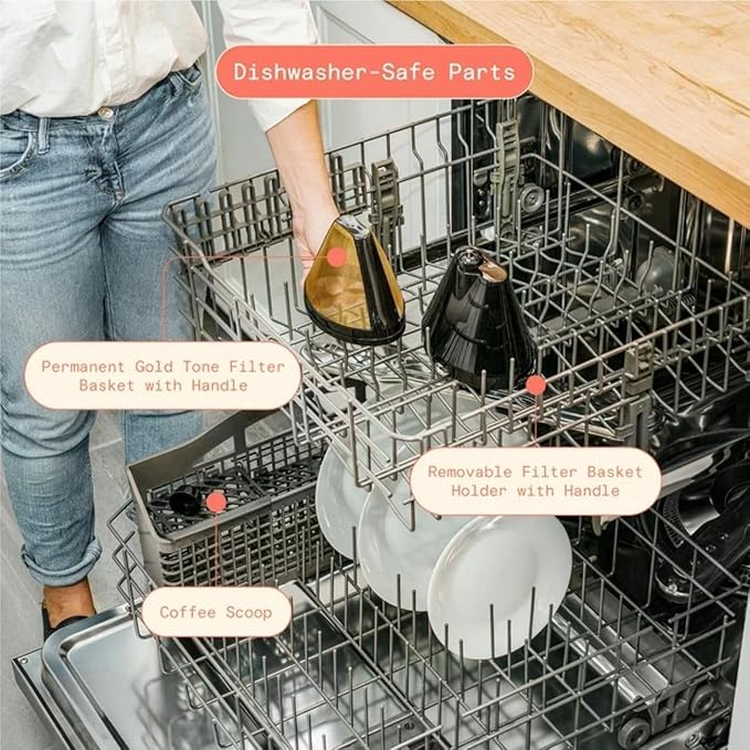 Beautiful Coffee Maker, 14-Cup, Touch Display, Programmable, 1200W, Stainless Steel, Keep Warm, 24h Timer dishwasher-safe (Rose)