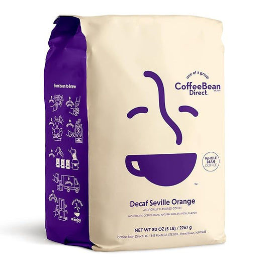 Coffee Bean Direct Decaf Seville Orange Flavored, Whole Bean Coffee, 5 Pound Bag (Pack of 1)