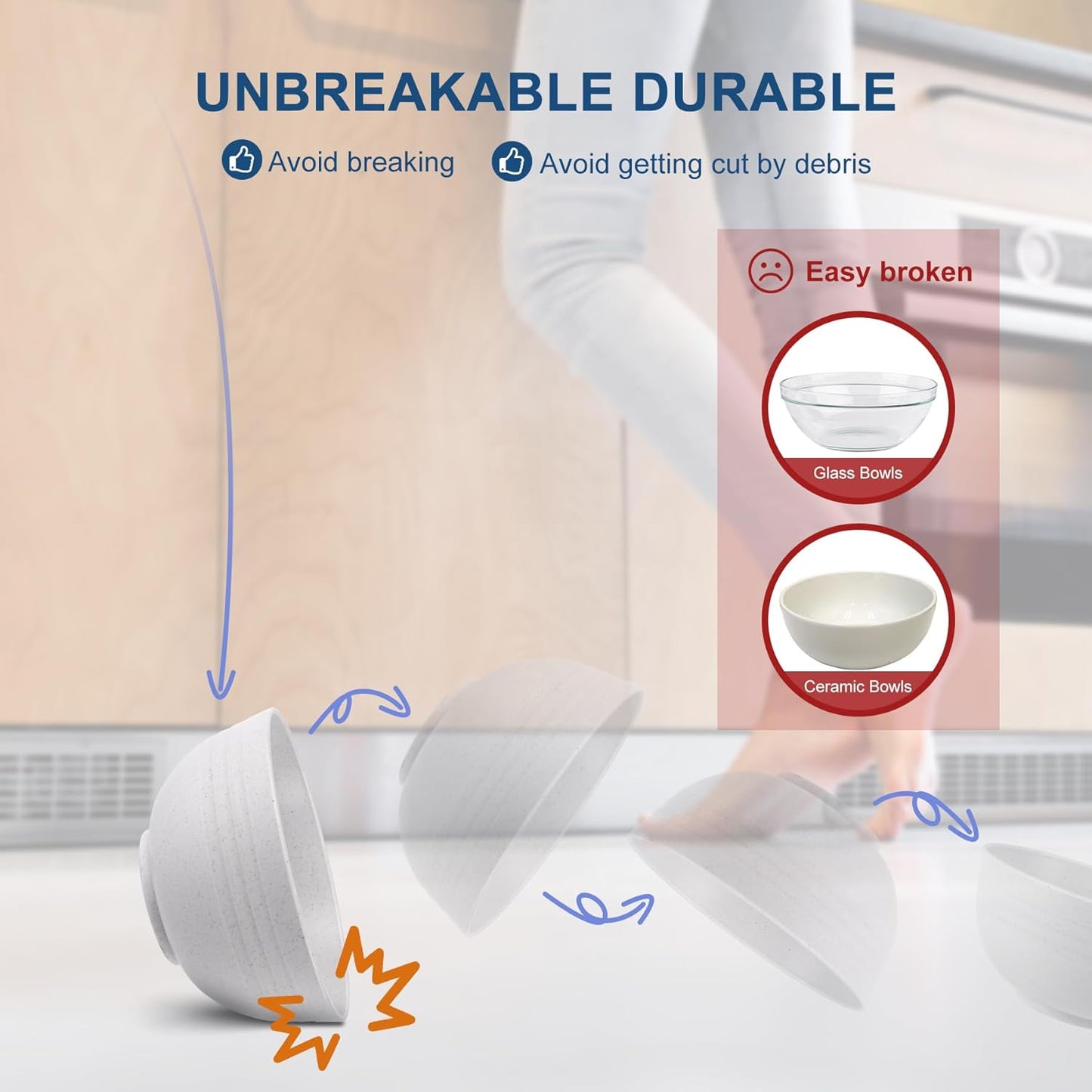 HOTEC Unbreakable Wheat Straw Cereal Bowls - Microwave & Dishwasher Safe Soup and Salad Bowls BPA Free, Set of 8, 26oz, White