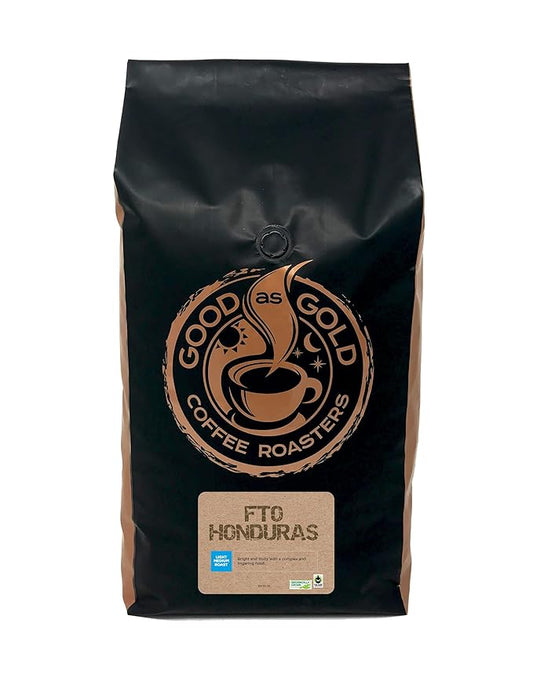 Honduras Coffee Beans (5 LBS), Light/Medium Roast, Fair Trade/Organically grown, Good As Gold Coffee Roasters