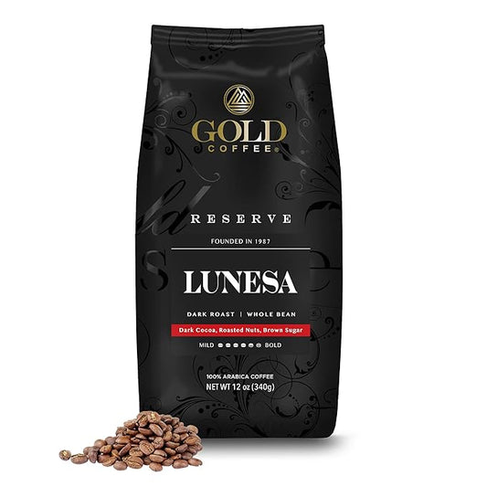 Gold Coffee Co. Lunesa Premium Blend | Dark Roast, Whole Bean | 100% Arabica Coffee | 12 oz.