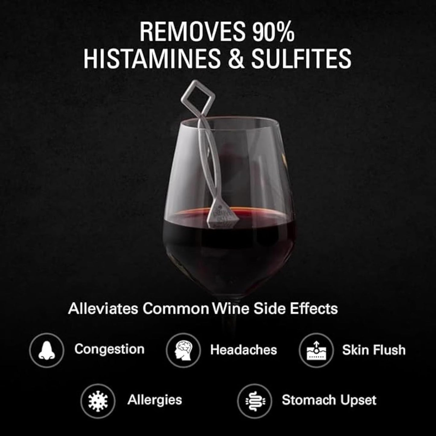 PureWine Wine Wands Purifier, 3 Filters Remover Histamines Sulfite - May Reduce and Alleviate Allergies & Sensitivities - Restores Taste, Perfect Wine Pour, Gifting, Holiday