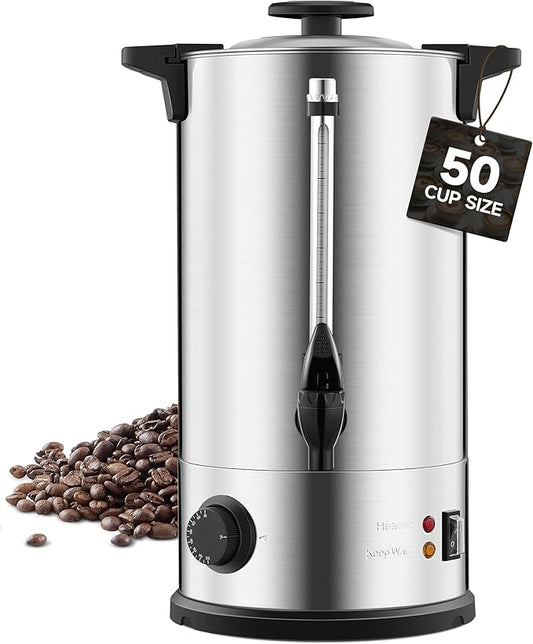 Commercial Coffee Urn 50 Cup - Large Coffee Maker Machine, Hot Beverage Coffee Percolator Dispenser With Double Wall Stainless Steel, Water Urn for Event, Quick Brew, Temperature Control(8L)