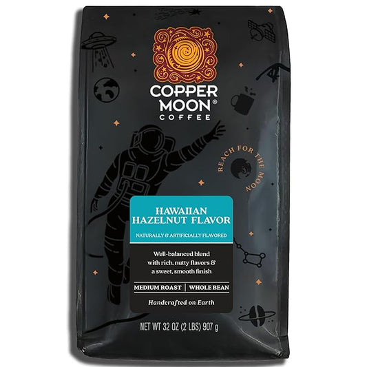 Copper Moon Medium Roast Whole Bean Coffee, Hawaiian Hazelnut Blend, 2 Lb
