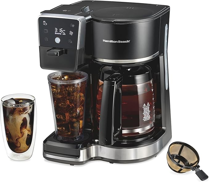 Hamilton Beach 2-Way 12 Cup Programmable Drip Hot and Iced Coffee Maker & Single Serve Coffee Machine, Glass Carafe, Auto Pause and Pour, Black (47500J)