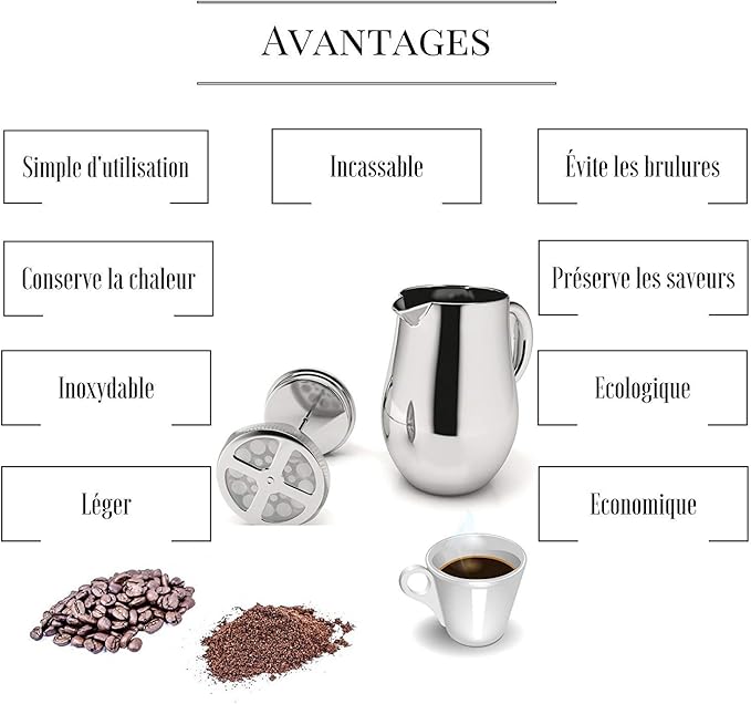 VeoHome - 1 Litre piston coffee maker - Unbreakable and keeps coffee hot for a long time thanks to its double stainless steel shell…