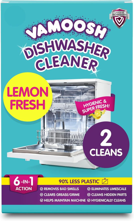 Vamoosh 6-in-1 Dishwasher Cleaner | Natural Citric Acid Cleaning Formula | Limescale Removal | Grease Elimination | Eco-Friendly | Made in the UK | 50g (Pack of 2)