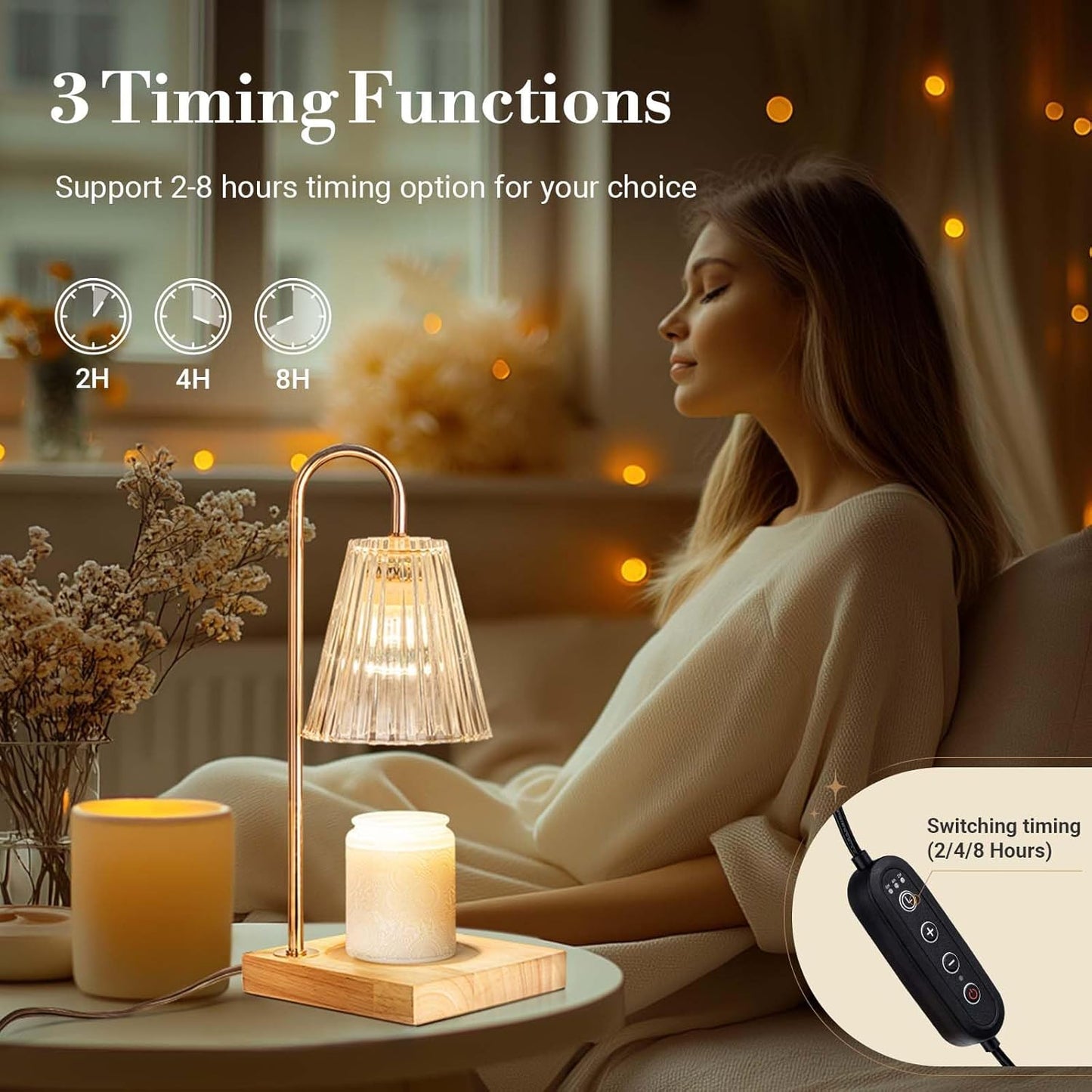 Candle Warmer Lamp with Timer, Vintage Amber Nightstand Candle Warming Lamp for Home Room Decor, Dimmable Wax Warmer for Jar Candles, Wedding Registry Gifts for Women Couples 2025