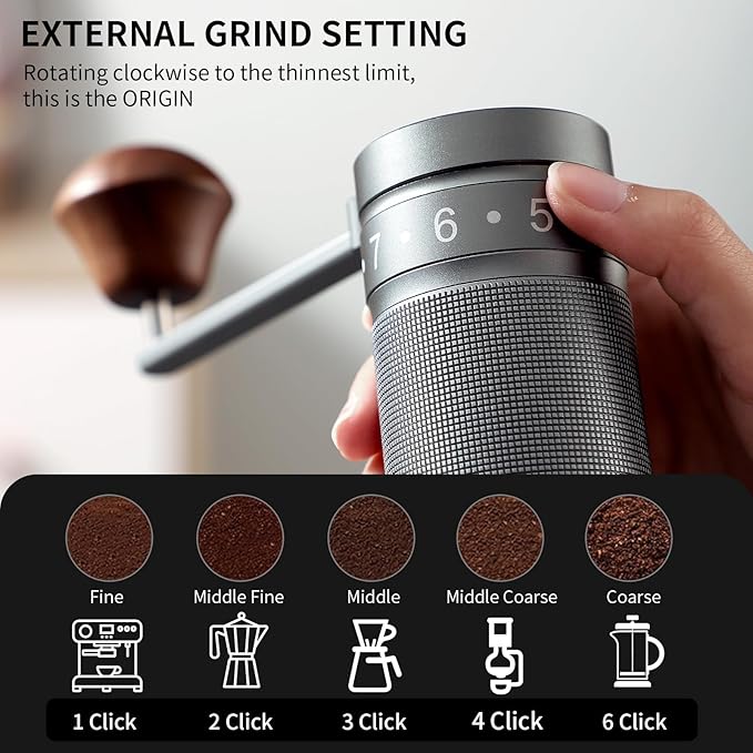 Bincoo Foldable Manual Coffee Grinder with External Adjustable Setting,Coffee Bean Grinder with Portable Storage Bag,Stainless Steel Burr Grinder Suitable for Home, Office and Travel for Use(Gray)
