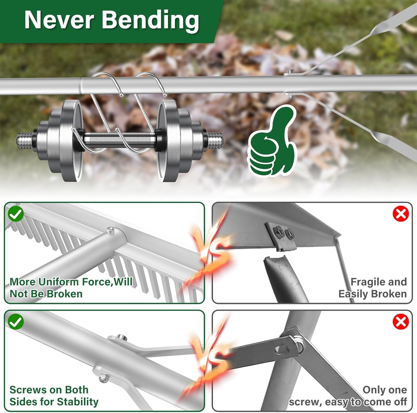 Aluminum Landscape Rake,36" Landscape Rake,Leaf Rake with 67 Inch Handle,Aluminum Yard Rake Tool for Loosening Soil,Lawn Care,Weeding Lake,Garden,Pond,Beach Landscaping(36" Head X 67" Handle)