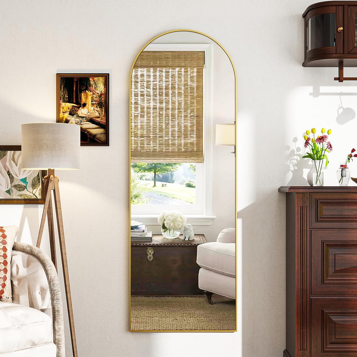 VooBang 18 x 58 inch Arched Full Length Mirror, Gold Arch Floor Mirror Full Length with Stand, Full Body Standing Mirror for Living Room, Bedroom, Hanging or Leaning Against The Wall
