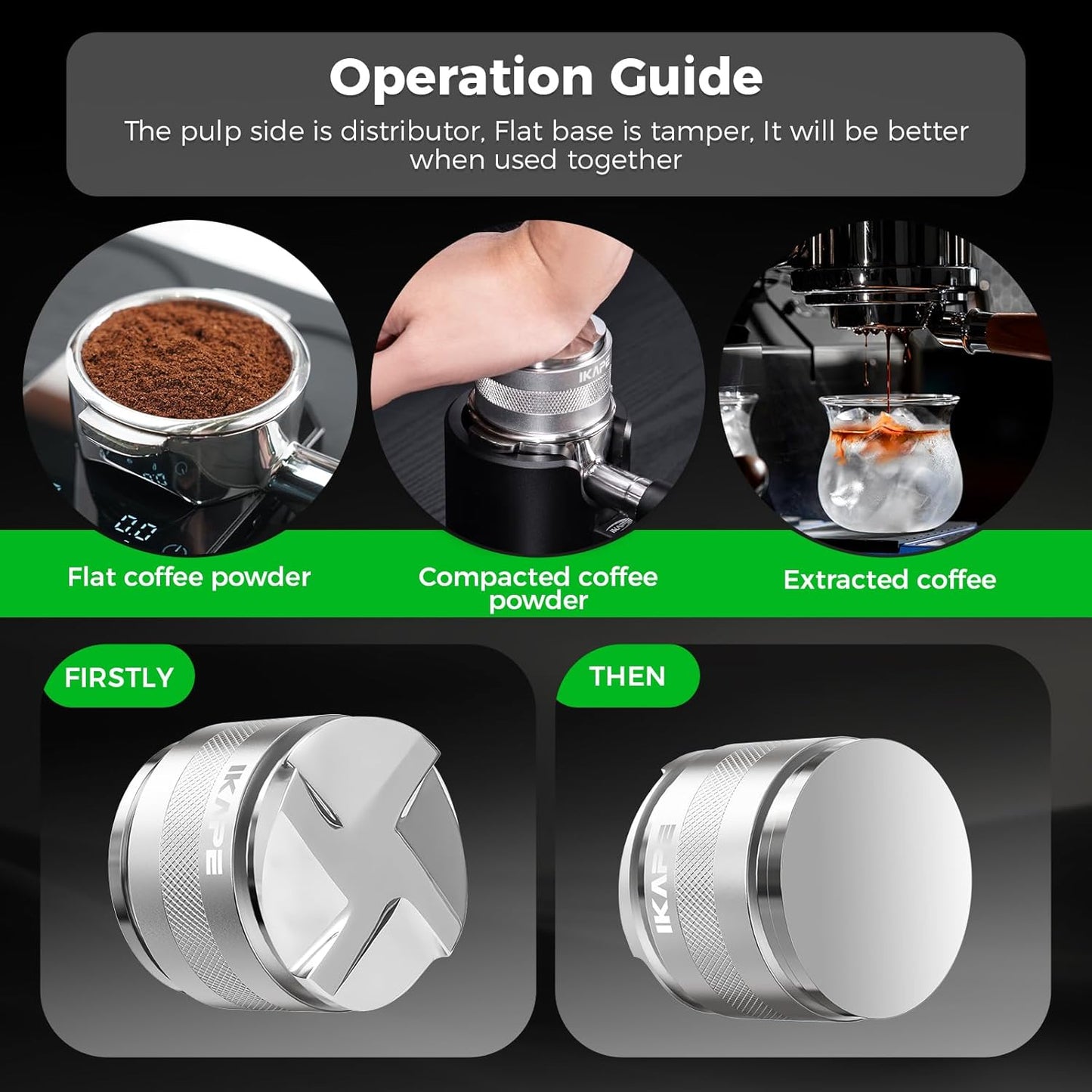 IKAPE 51MM Espresso Tamper Kit Silver 8 IN 1, Coffee Tamper Set comprising a Tamper, Distributor, Magnetic Dosing Funnel, Puck Screen, Station, WDT Tool, along with a Cleaning Towel and Brush