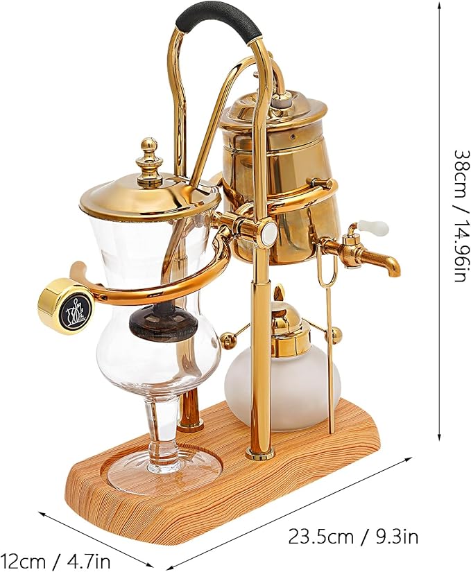 Belgium Royal Family Balance Coffee Maker，Luxury Royal Family Balance Syphon Siphon Vacuum Brewing System，Gold Vintage Classic Retro Coffee Pot
