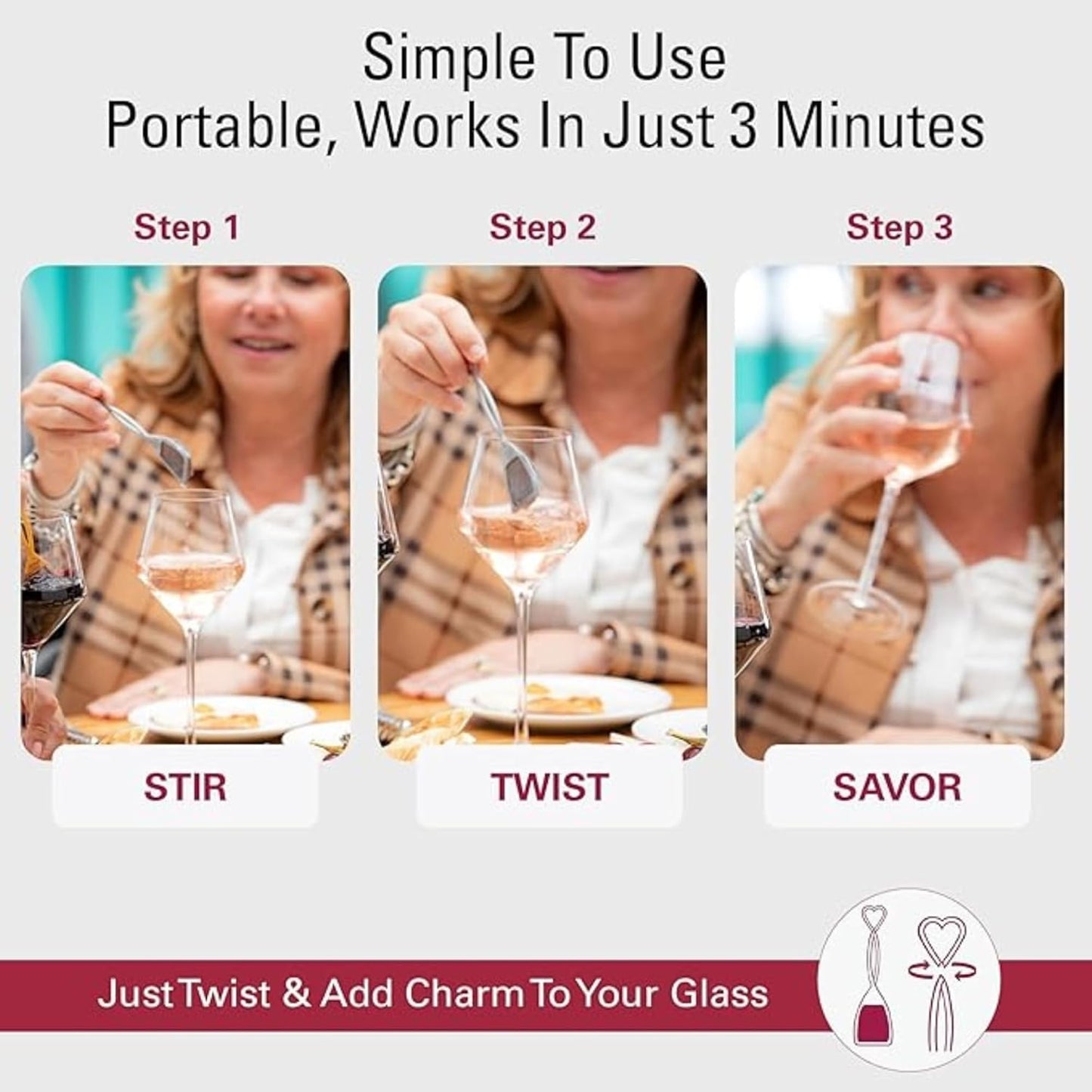 PureWine Wine Wands Purifier, 3 Filters Remover Histamines Sulfite - May Reduce and Alleviate Allergies & Sensitivities - Restores Taste, Perfect Wine Pour, Gifting, Holiday