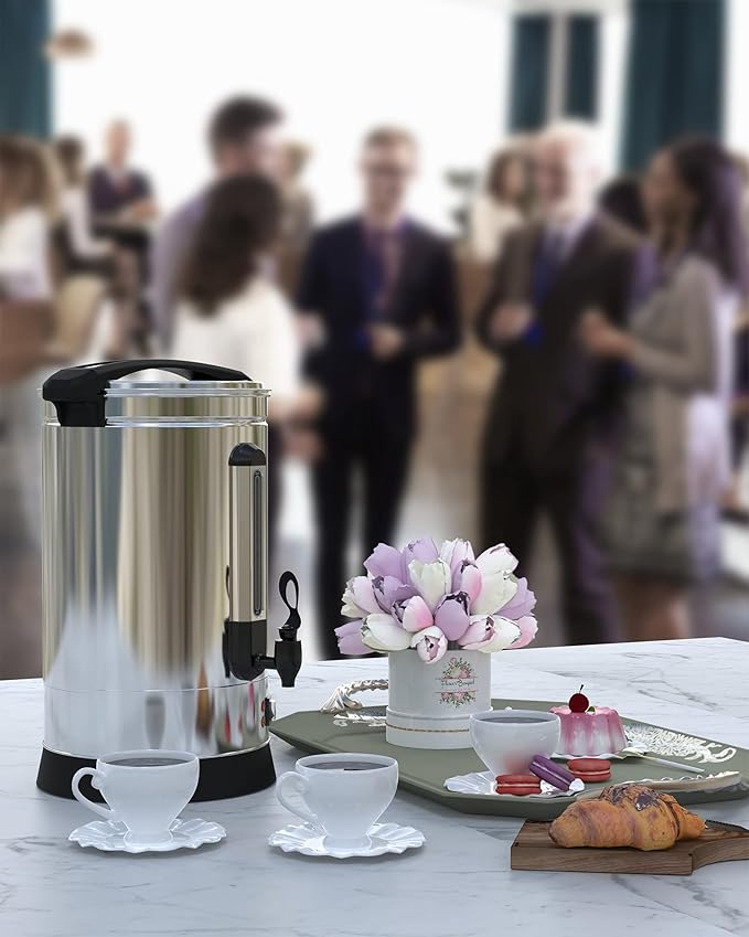 120 Cup Commercial Coffee Urn - 18l Large Capacity Stainless Steel Coffee Maker, Fast Brew/Rapid Extraction with Automatic Temperature Control & Faucet, Food-Grade 304 Hot Coffee/Hot Water Dispenser