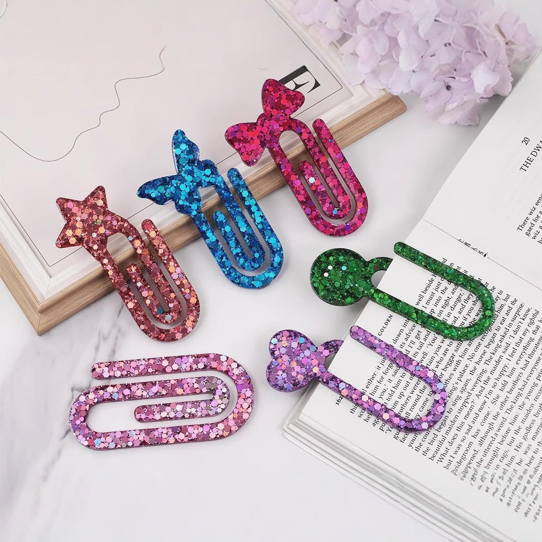 Resin Bookmark Mold Silicone Molds for Epoxy Paperclips, 9-in-1 Heart & Star Shapes, Quick Release Craft Supplies, Gift for Book Lovers