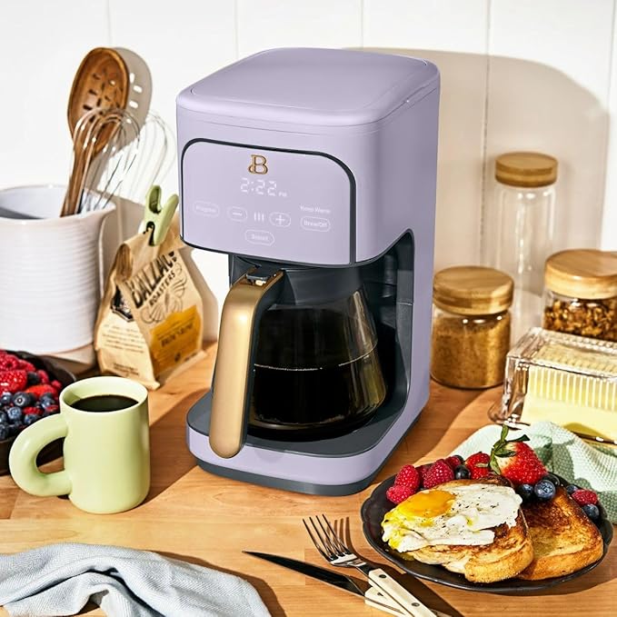 Beautiful 12-Cup Programmable Coffee Maker – Auto Brew, Digital Timer, Glass Carafe (Lavender)