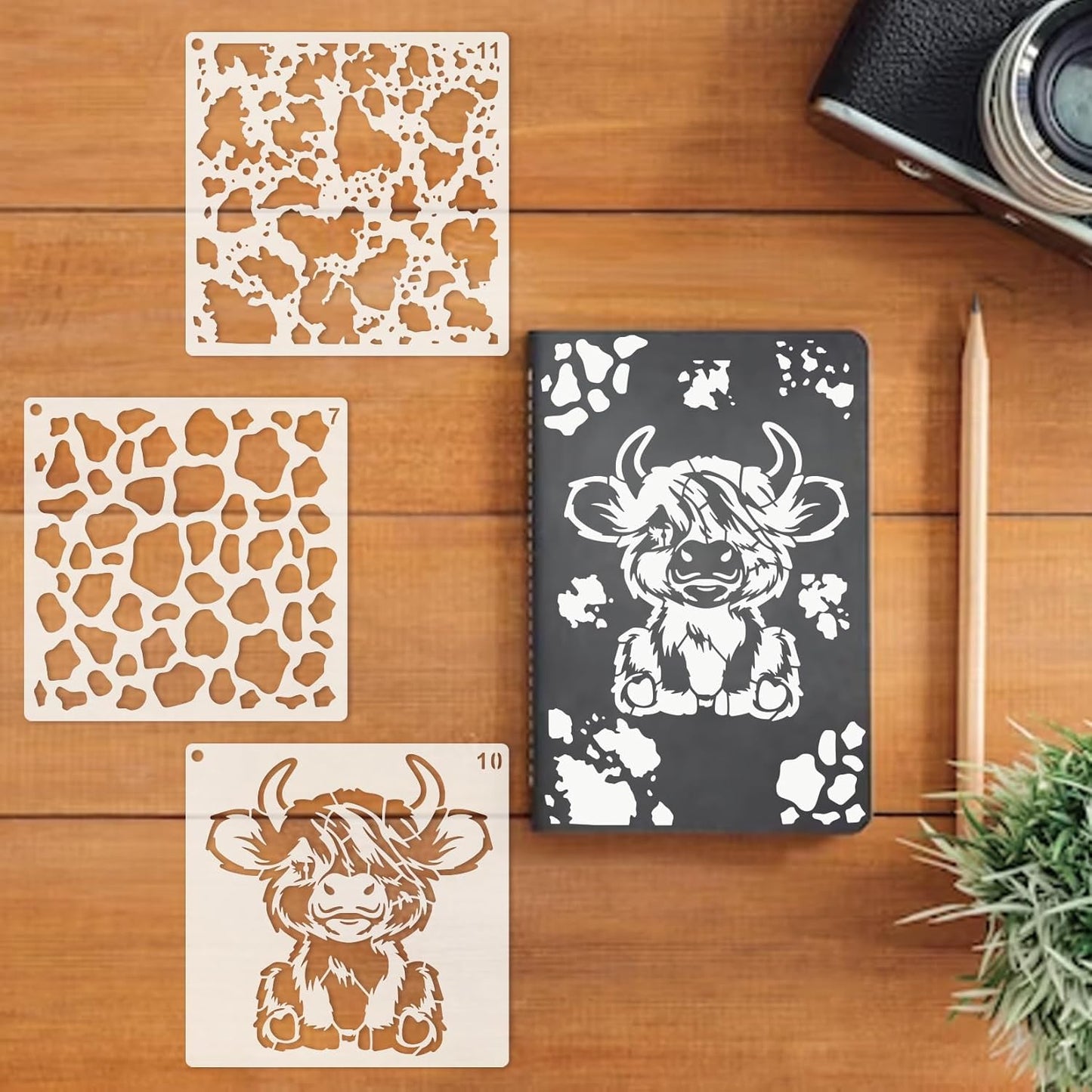 Leopard Print Cow Stencils - Reusable Animal Print Stencils for Painting, Wood Burning, DIY Art Craft on Fabric, Canvas, Furniture (11 Pieces)