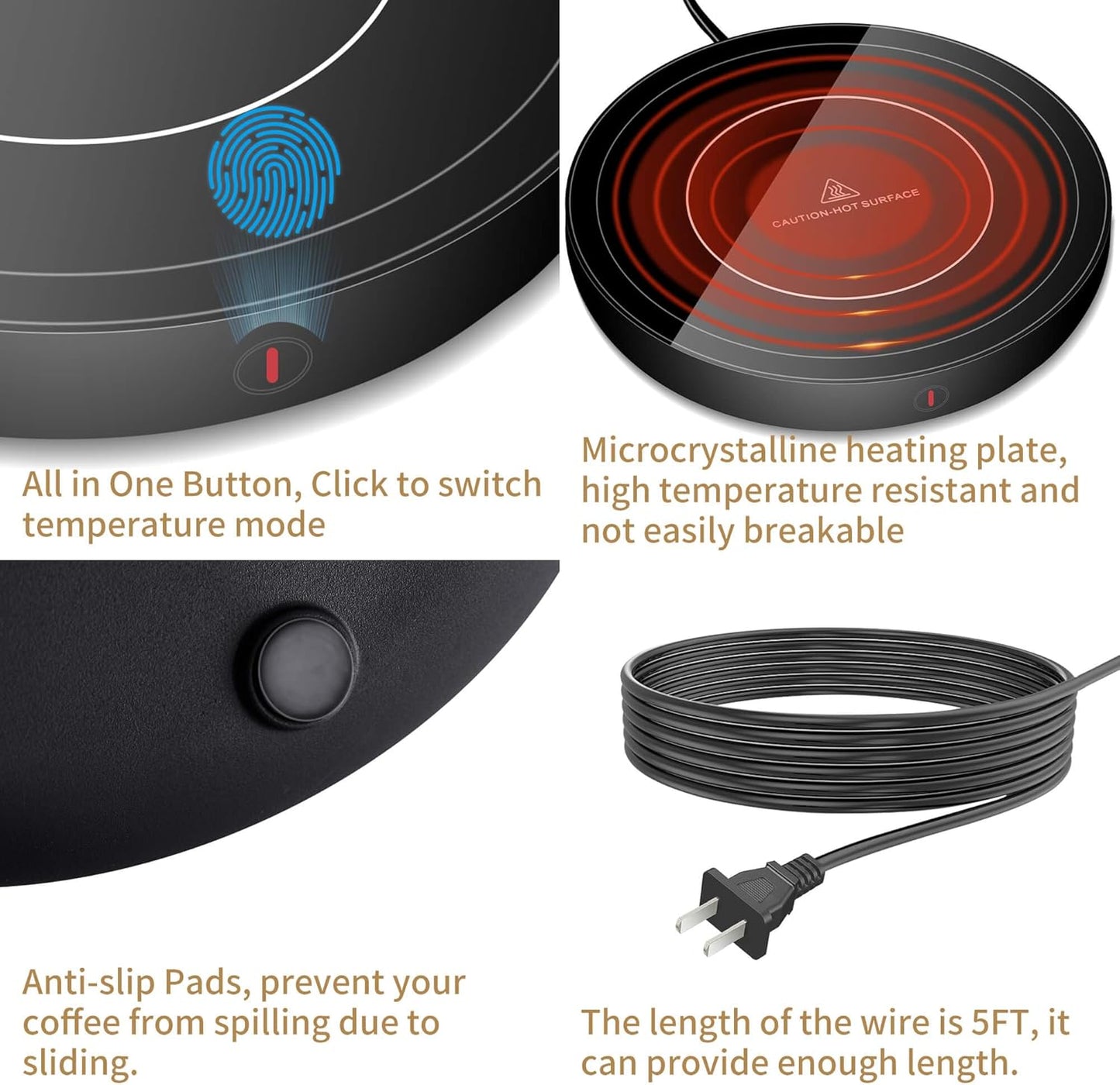 Coffee Mug Warmer for Desk 4H Auto Shut Off, Smart Coffee Cup Warmer with 3 Temperature Setting, Electric Mug Warmer Plate for Coffee, Milk, Tea (Black)