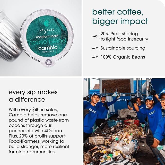 Cambio Roasters House Blend Coffee Pods - New Aluminum Pods, Organic Coffee K Cups, Medium Roast K Cup Coffee, Works With Keurig, 60 Count