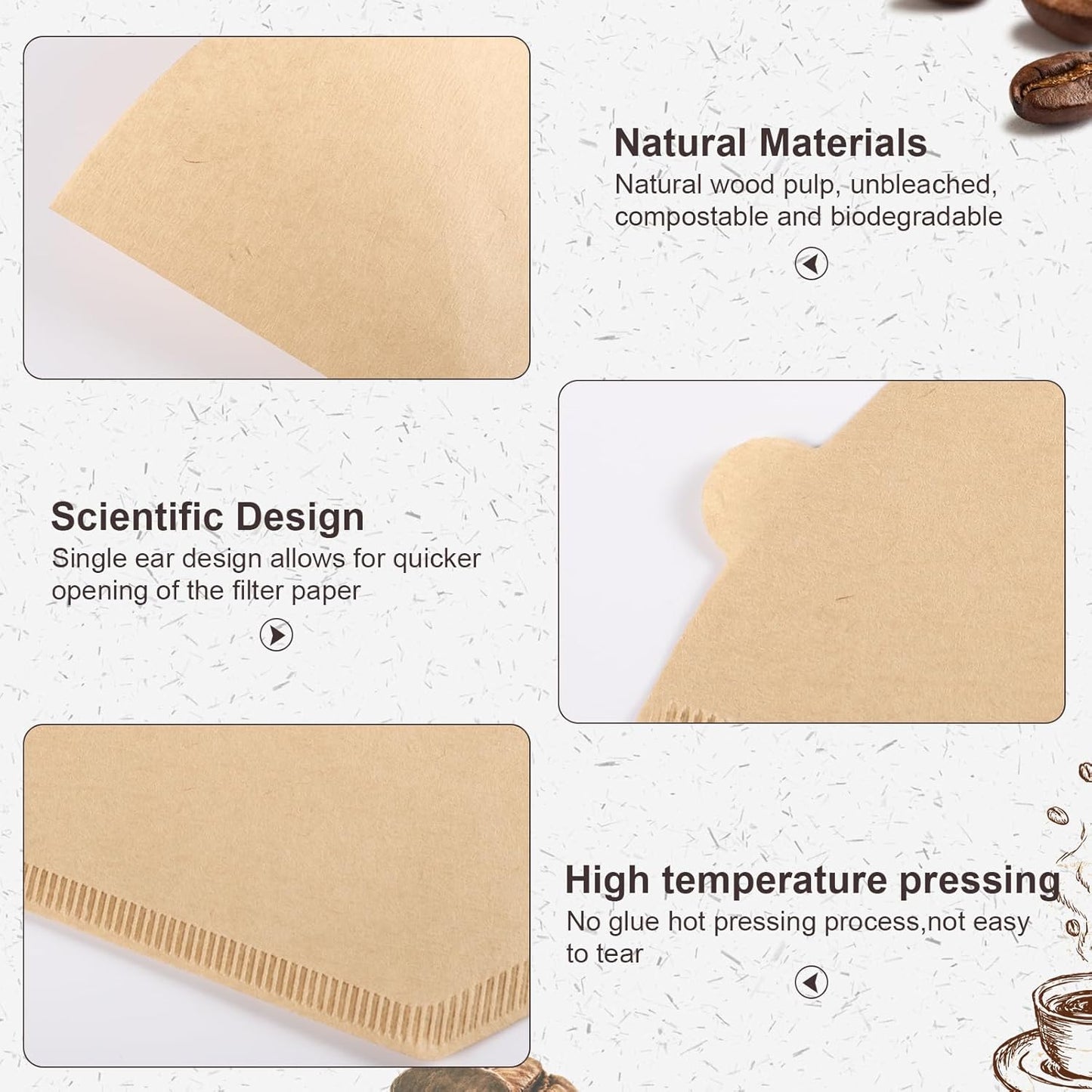 (Prudiut) 360 Count #4 Cone Coffee Filters 8-12 Cups, Disposable Natural Coffee Filters 4 Cone Paper Unbleached 4 Filters Paper Compatible with Ninja, Drip and Pour Over Coffee Maker