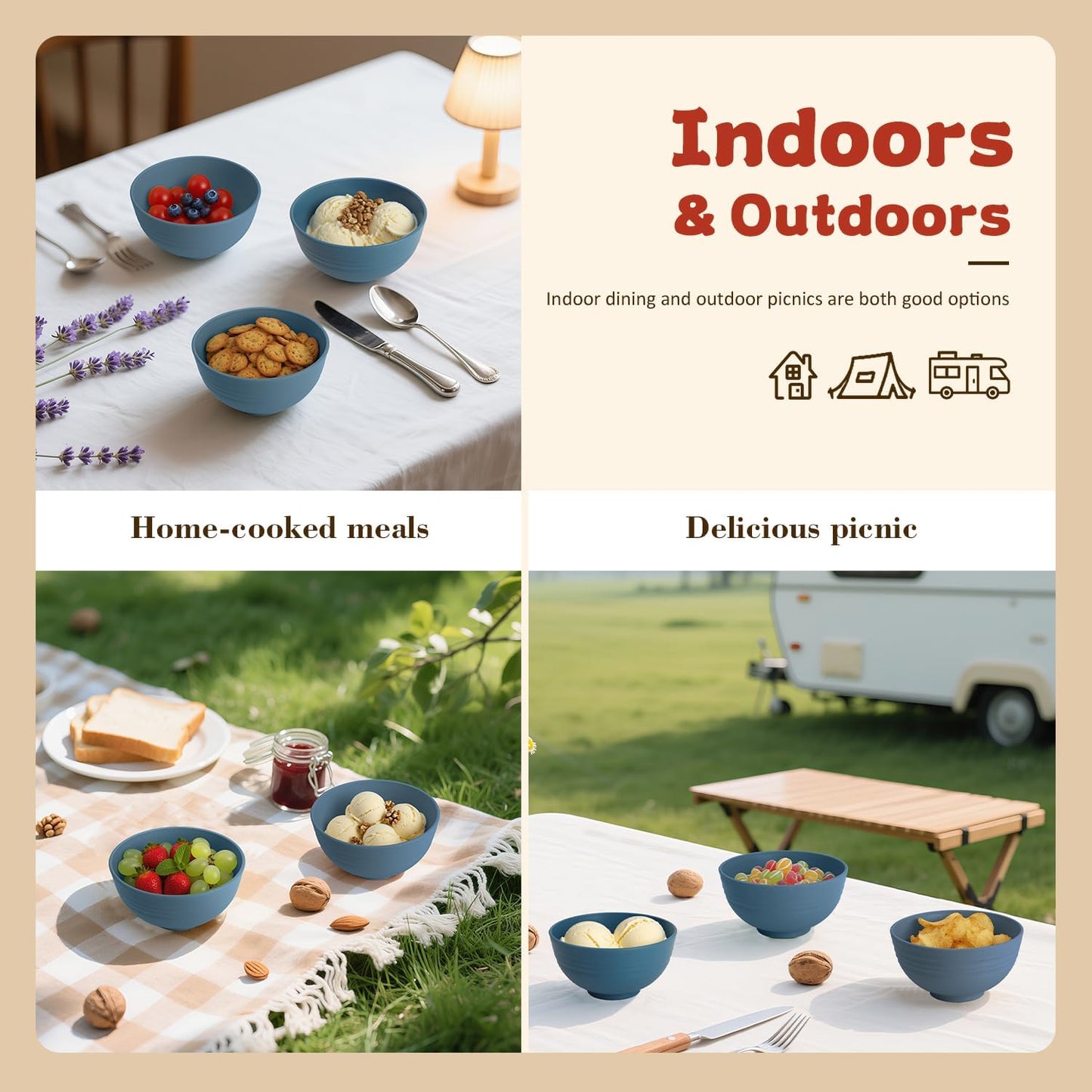 Small Wheat Straw Bowls Sets of 6,Dishwasher Safe and Microwave Safe Snack Bowls 10oz,Alternative Handy Plastic Bowls Reusable for Snack and Ice Cream. Blue