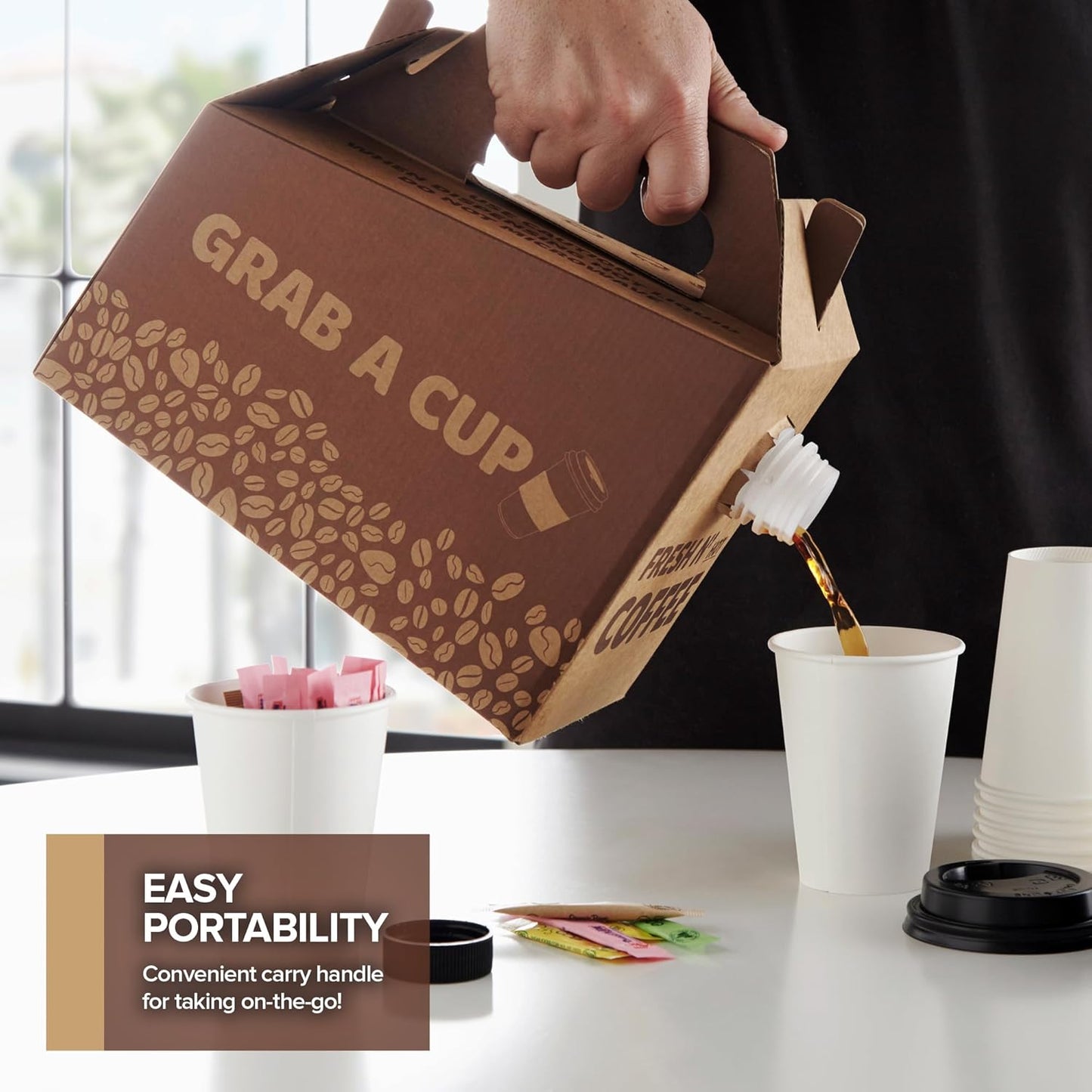 Stock Your Home 96 oz Disposable Coffee Box Dispensers (15 Pack) – Insulated Beverage Server with Handle, Cardboard Coffee Carrier for Hot or Cold Drinks, To Go Boxes for Takeout & Events