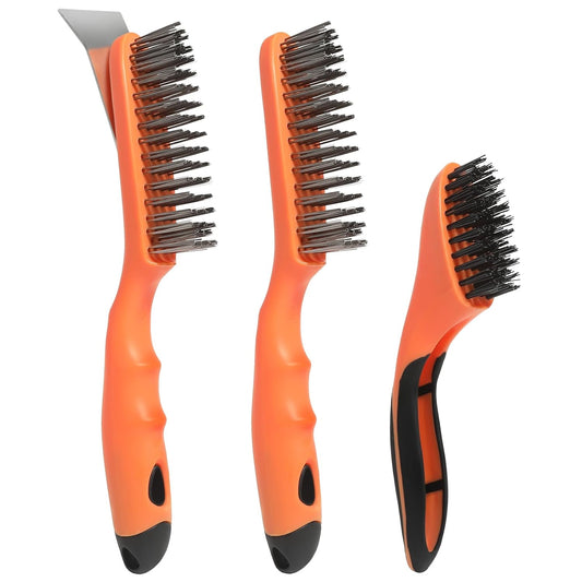 Wire Brush Cleaning Set 3Pc,Detail Brush 10-1/2" and 8",for Cleaning Welding Slag,Rust and Dust.Stainless Steel Brushes with Strong Handle & Metal Scraper,from VASTOOLS