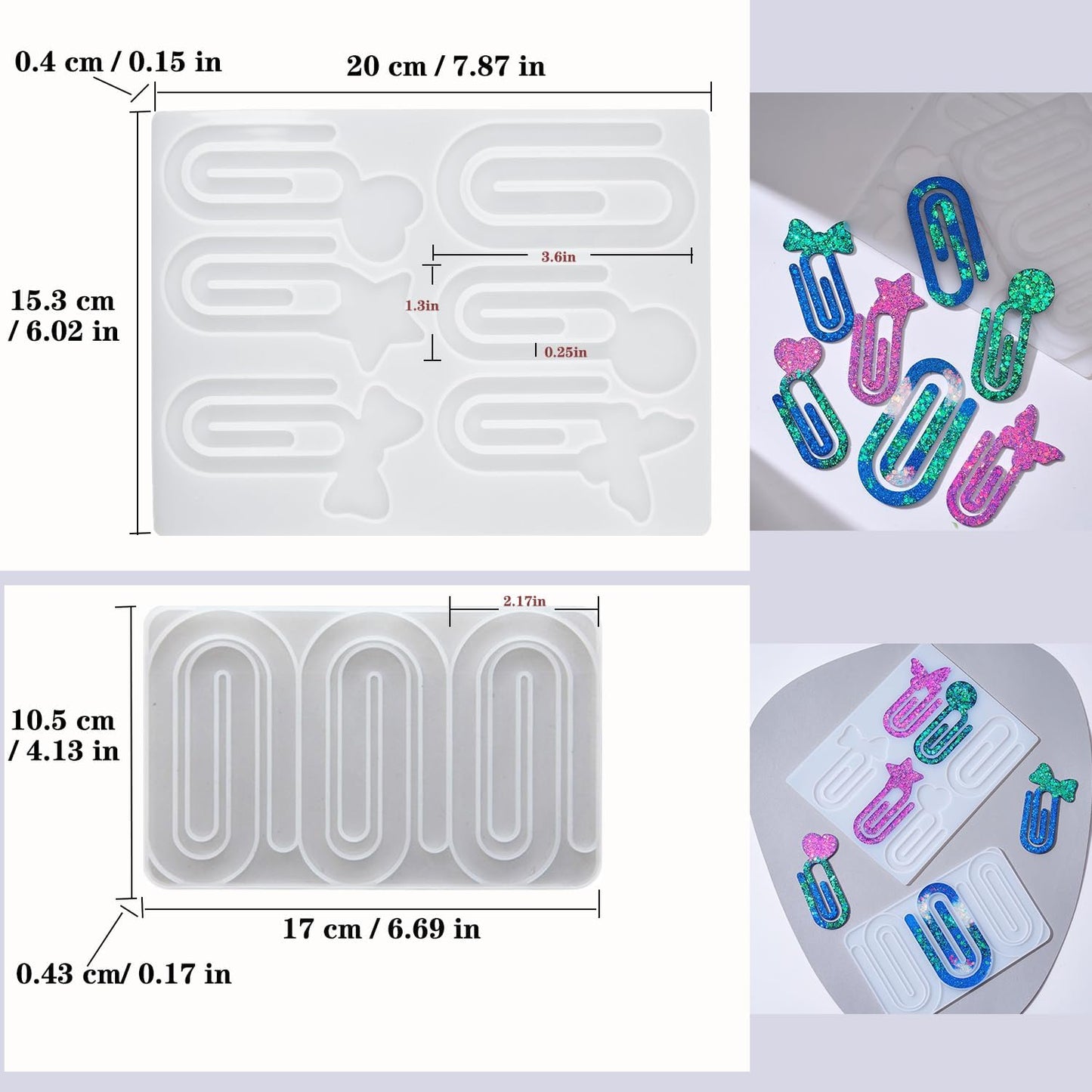 Resin Bookmark Mold Silicone Molds for Epoxy Paperclips, 9-in-1 Heart & Star Shapes, Quick Release Craft Supplies, Gift for Book Lovers